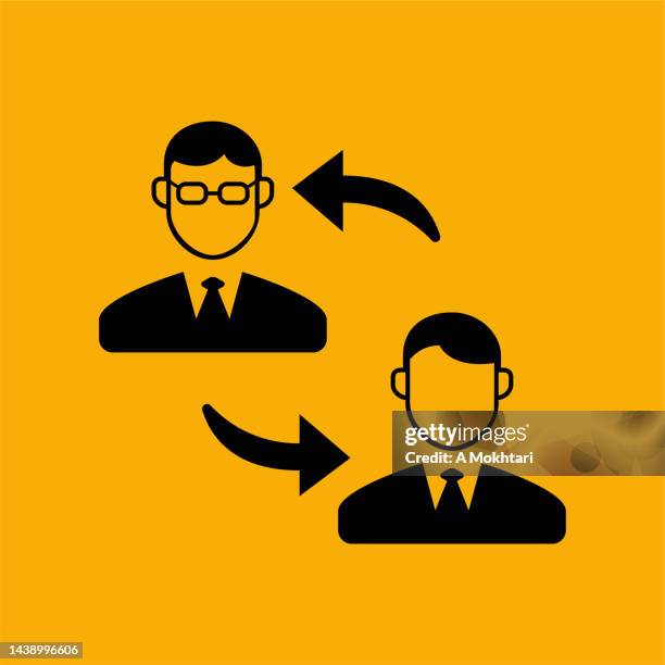 the exchange between two people, debate, trade, information sharing, networks...on yellow-orange background. - skype meeting silhouette stock illustrations
