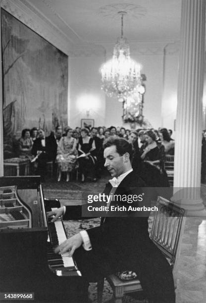 Austrian pianist Paul Badura-Skoda giving a recital at the Austrian Embassy in London, 16th November 1959.