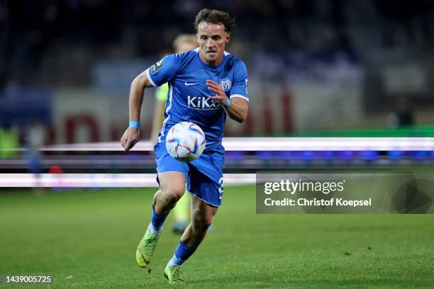 Mirnes Pepic of Meppen runs with the ball during the 3. Liga match between SV Meppen and SV Wehen Wiesbaden at Haensch-Arena on November 04, 2022 in...