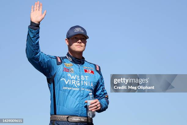 Christian Rose, driver of the West Virginia Tourism #AlmostHeaven Chevrolet, walks onstage during driver intros prior to the ARCA Menards Series West...