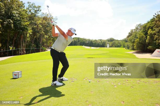 John Huh of United States plays his shot from the 10th tee during the second round of the World Wide Technology Championship at Club de Golf El...