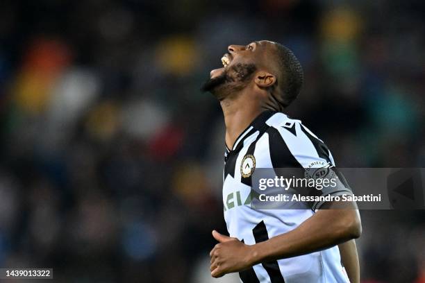 Beto of Udinese Calcio reacts during the Serie A match between Udinese Calcio and US Lecce at Dacia Arena on November 04, 2022 in Udine, Italy.