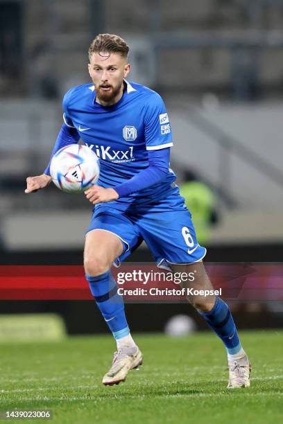 Ole Kaeupern of Meppen runs with the ball during the 3. Liga match between SV Meppen and SV Wehen Wiesbaden at Haensch-Arena on November 04, 2022 in...