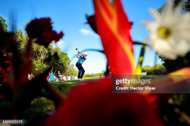 Scottie Scheffler of United States plays his shot from the 14th tee during the second round of the World Wide Technology Championship at Club de Golf...