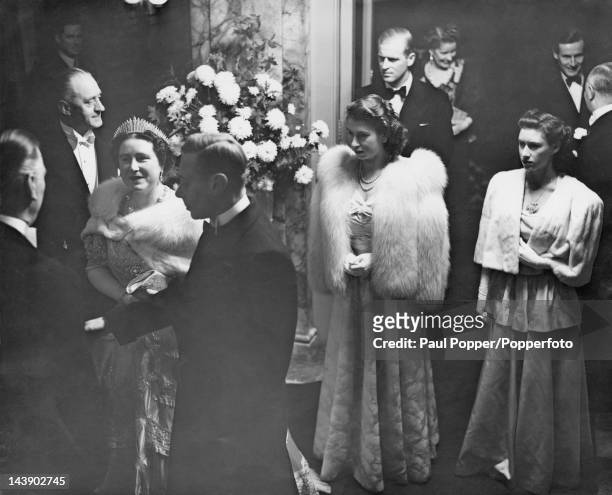 The royal family arrive at the London Palladium for the Royal Variety Performance, 4th November 1947. From second left: Queen Elizabeth , King George...