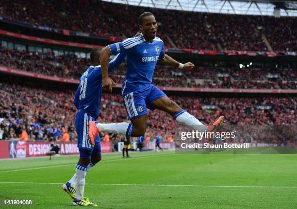 Didier Drogba of Chelsea celebrates with Salomon Kalou of Chelsea as he scores their second goal during the FA Cup with Budweiser Final match between...