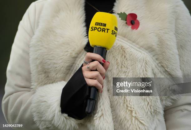 Detail of a BBC Sport microphone before the FA Women's Super League match between Everton FC and Manchester United at Walton Hall Park on October 30,...