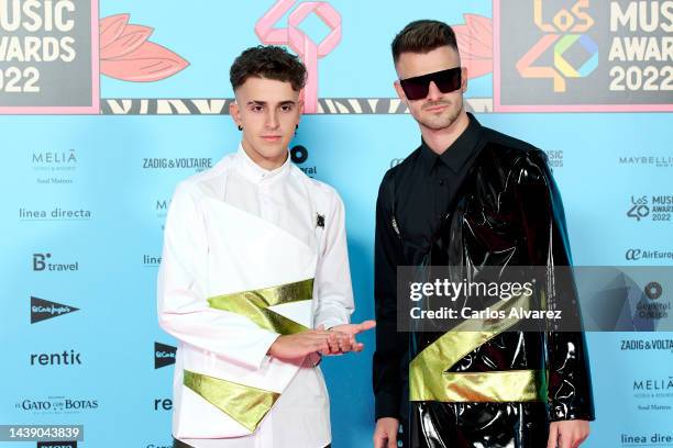 Adexe and Nau attend the red carpet for the LOS40 Music Awards 2022 at the WiZink Center on November 04, 2022 in Madrid, Spain.