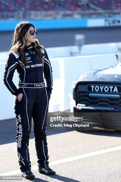 Hailie Deegan, driver of the Wastequip Ford, waits on the grid during qualifying for the NASCAR Camping World Truck Series Lucas Oil 150 at Phoenix...