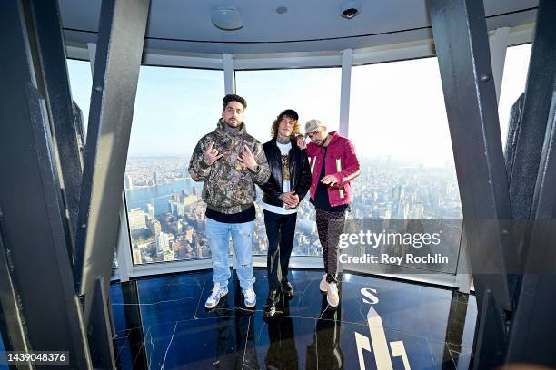 Trevor Dahl and Matthew Russell of Cheat Codes visit The Empire State Building on November 04, 2022 in New York City.