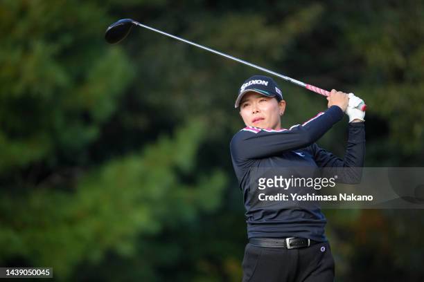 Minami Katsu of Japan hits her tee shot on the 2nd hole during the third round of the TOTO Japan Classic at Seta Golf Course North Course on November...