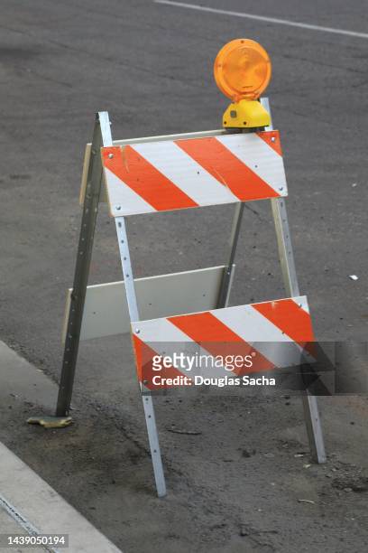 road closed temporary barrier for construction - barricade stock pictures, royalty-free photos & images