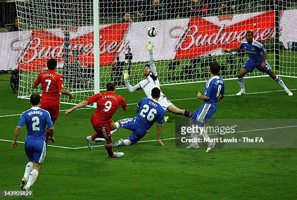 Andy Carroll of Liverpool scores a goal during the FA Cup Final with Budweiser between Liverpool and Chelsea at Wembley Stadium on May 5, 2012 in...