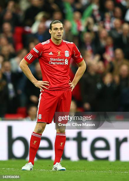 Andy Carroll of Liverpool looks on during the FA Cup with Budweiser Final match between Liverpool and Chelsea at Wembley Stadium on May 5, 2012 in...