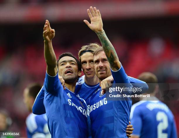 Jose Bosingwa, Fernando Torres and Raul Meireles of Chelsea celebrate victory during the FA Cup with Budweiser Final match between Liverpool and...