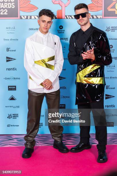 Adexe and Nau attend the red carpet for the LOS40 Music Awards 2022 on November 04, 2022 in Madrid, Spain.