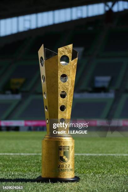 League championship trophy during the J.LEAGUE Meiji Yasuda J1 34th Sec. Match between Vissel Kobe and Yokohama F･Marinos at NOEVIR Stadium Kobe on...