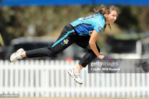 Darcie Brown of the Strikers bowls during the Women's Big Bash League match between the Melbourne Stars and the Adelaide Strikers at Lilac Hill, on...