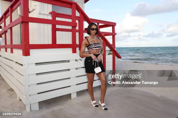 Lori Harvey attends CHANEL Cruise 2022/23 Collection in Miami at Faena Beach on November 04, 2022 in Miami Beach, Florida.