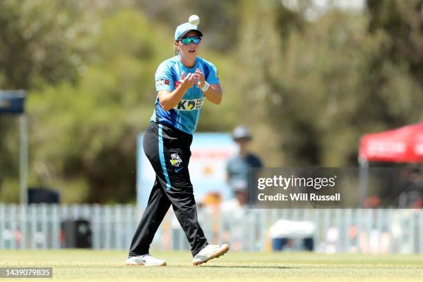 Madeline Penna of the Strikers receives the ball during the Women's Big Bash League match between the Melbourne Stars and the Adelaide Strikers at...