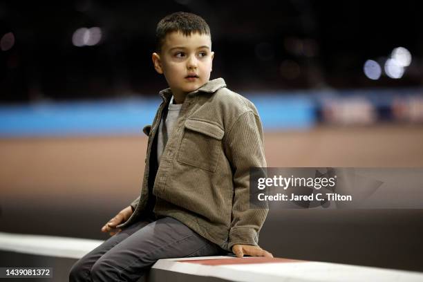 Brexton Busch, son of KBM owner and NASCAR Cup Series driver, Kyle Busch, waits on the grid prior to the NASCAR Camping World Truck Series Lucas Oil...