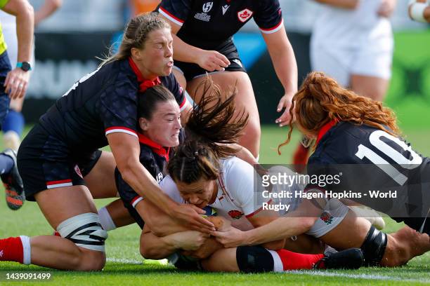 Abbie Ward of England is held up during Rugby World Cup 2021 Semifinal match between Canada and England at Eden Park on November 05 in Auckland, New...