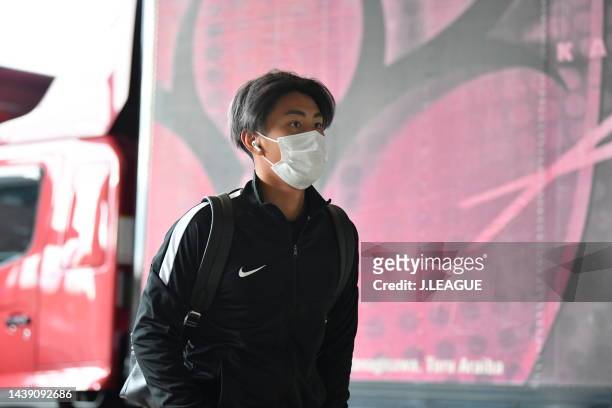 Ryotaro ARAKI of Kashima Antlers is seen on arrival at the stadium prior to the J.LEAGUE Meiji Yasuda J1 34th Sec. Match between Kashima Antlers and...