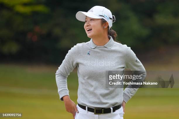 Haruka Morita of Japan smiles on the 17th green during the third round of the TOTO Japan Classic at Seta Golf Course North Course on November 5, 2022...