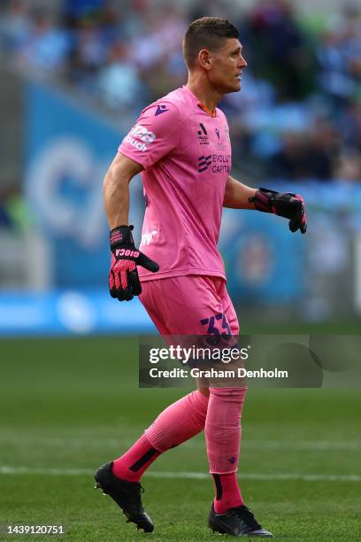 Liam Reddy of the Glory in action during the round five A-League Men's match between Melbourne City and Perth Glory at AAMI Park on November 05 in...