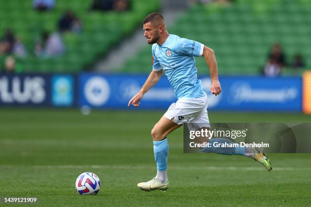 Valon Berisha of Melbourne City in action during the round five A-League Men's match between Melbourne City and Perth Glory at AAMI Park on November...