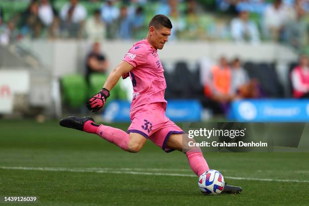 Liam Reddy of the Glory in action during the round five A-League Men's match between Melbourne City and Perth Glory at AAMI Park on November 05 in...