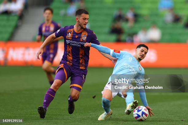 Marco Tilio of Melbourne City controls the ball during the round five A-League Men's match between Melbourne City and Perth Glory at AAMI Park on...