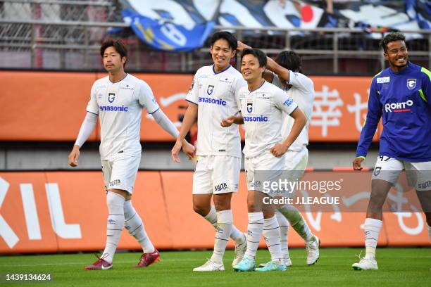 Gamba Osaka players celebrate as they avoid the relegation to the J2 after the 0-0 draw in the J.LEAGUE Meiji Yasuda J1 34th Sec. Match between...