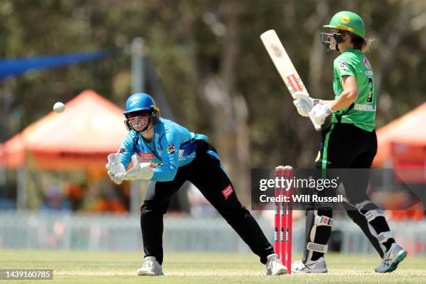 Tegan McPharlin of the Strikers receives the ball during the Women's Big Bash League match between the Melbourne Stars and the Adelaide Strikers at...