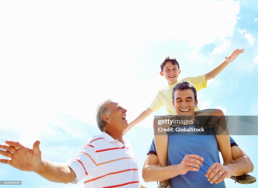 Family of three enjoying the outdoors