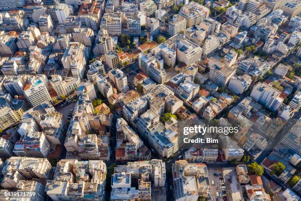 cityscape of athens, aerial view, greece - greece aerial stock pictures, royalty-free photos & images