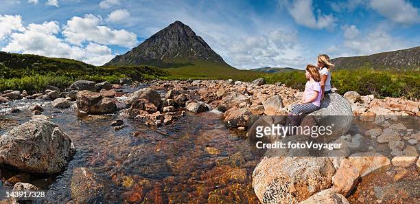 children in idyllic panoramic mountain stream wilderness - grampian   scotland stock pictures, royalty-free photos & images