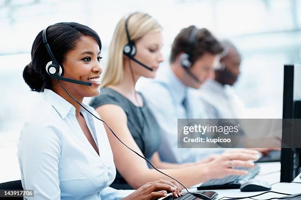 Business People With Headset On Working In A Call Center, 照片檔