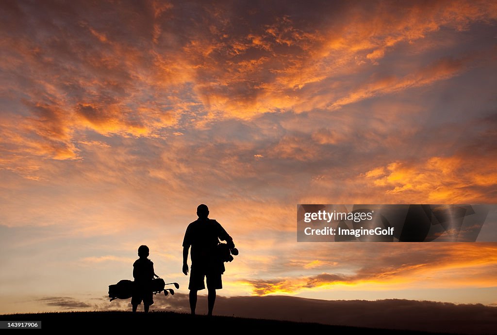 Father and Son Golf Silhouette