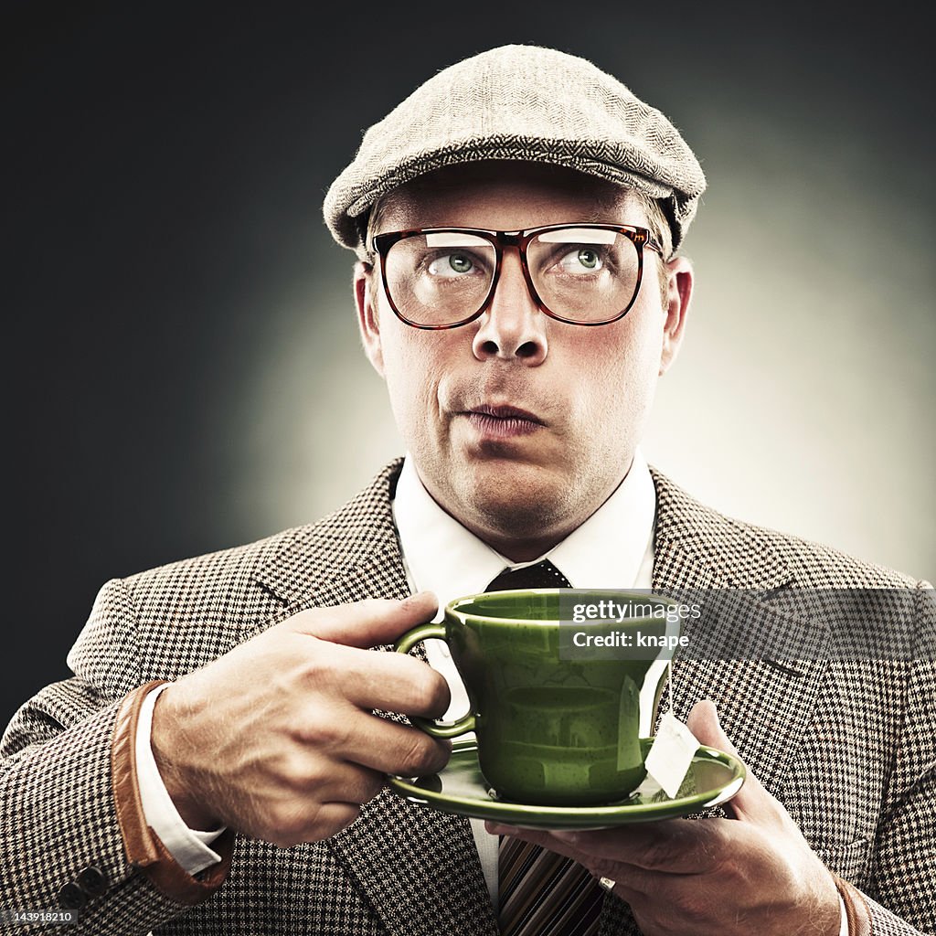 Funny man with tea