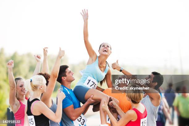 marathon winner. - finale celebration stock pictures, royalty-free photos & images