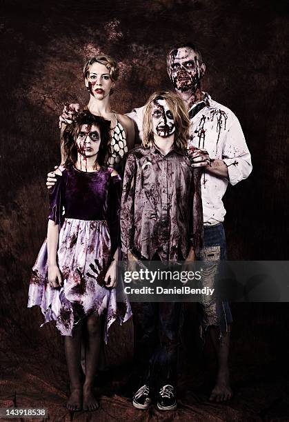 zombie family portrait - zombie makeup stock pictures, royalty-free photos & images