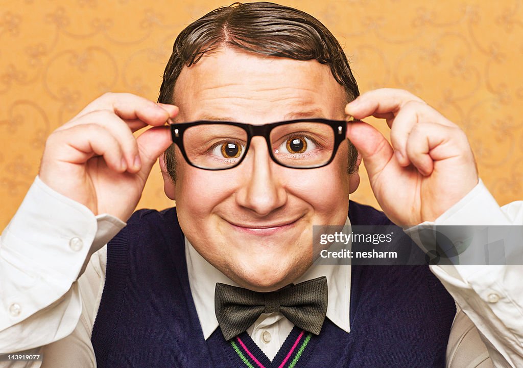 Portrait of fat male nerd