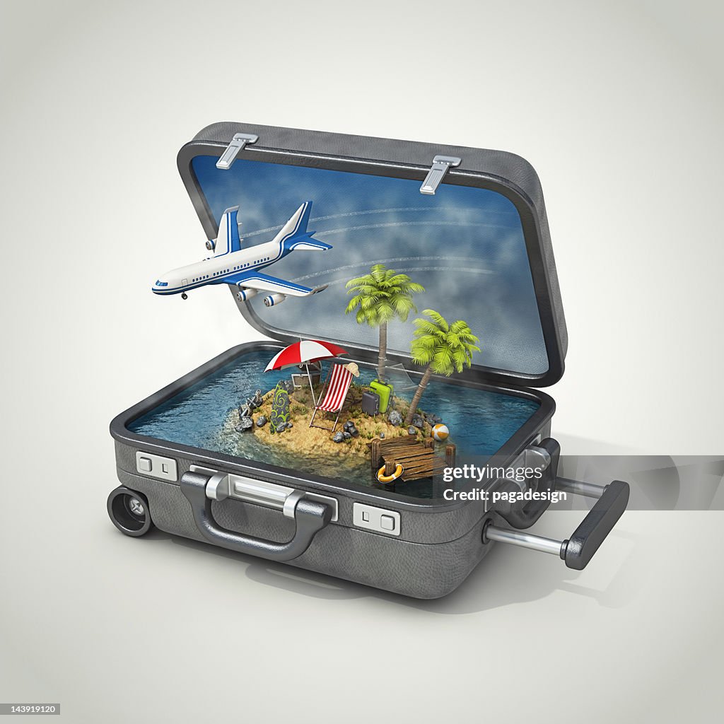 Vacation island in suitcase