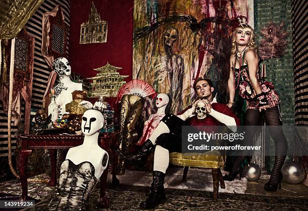 avant-garde gothic fashion - full length male mannequin stock pictures, royalty-free photos & images