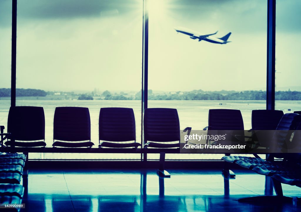 Departure lounge during the airplane take off