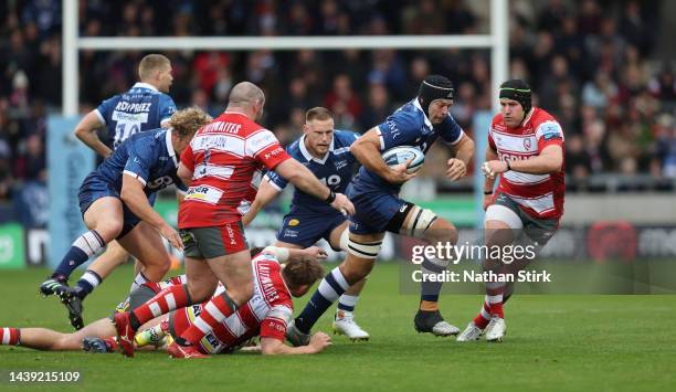 Josh Beaumont of Sale Sharks breaks through the Gloucester defence during the Gallagher Premiership Rugby match between Sale Sharks and Gloucester...