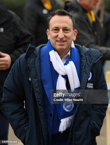 Tony Bloom, owner of Brighton & Hove Albion arrives at the stadium prior to the Premier League match between Wolverhampton Wanderers and Brighton &...