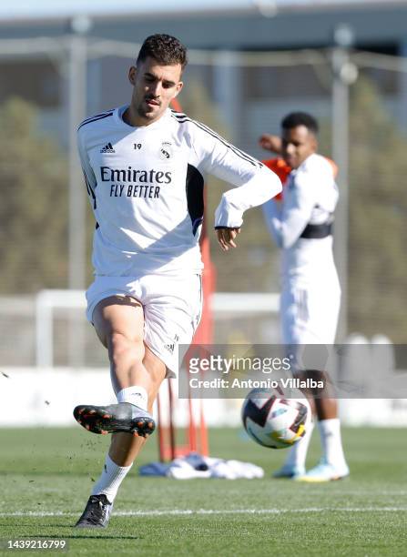 Daniel Ceballos player of Real Madrid is training with teammates at Valdebebas training ground on November 05, 2022 in Madrid, Spain.