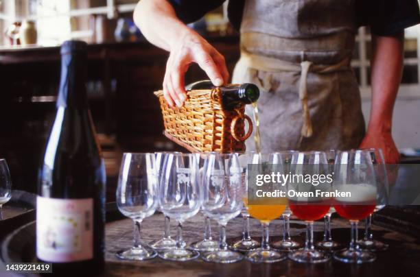 glasses of beer at a pub - bruges stockfoto's en -beelden